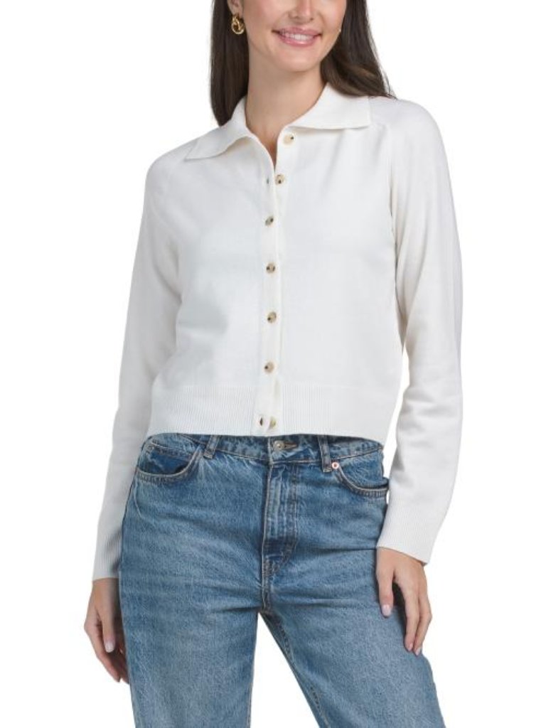 Vince Wool Blend Button Up Polo Cardigan